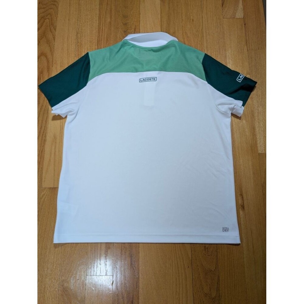 Lacoste Sport Ultra Dry Mens XL FR6 Polo Shirt White Green Colorblock Tennis - Picture 8 of 9